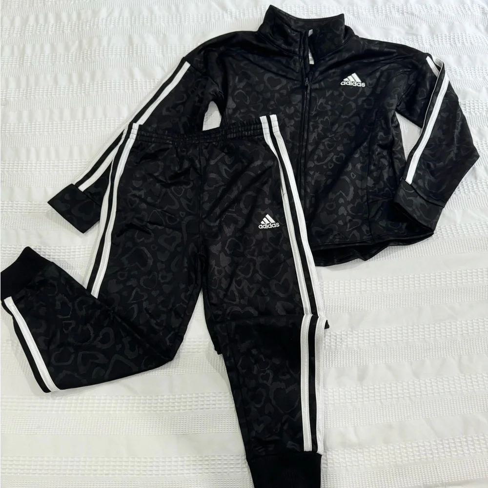 adidas Kids Black Track Jacket and Pants Set with White Stripes